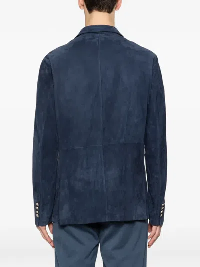 Eleventy Double-breasted Button Jacket In Blue