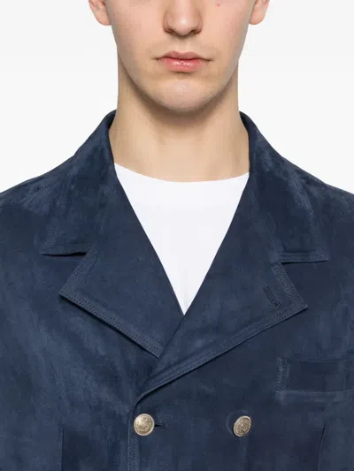 Eleventy Double-breasted Button Jacket In Blue