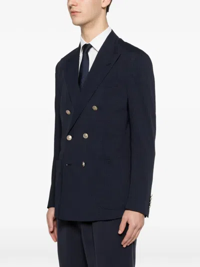 Eleventy Double-breasted Check Jacket In Metallic