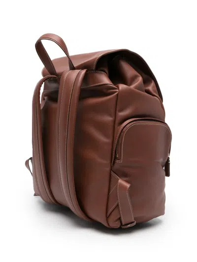 Eleventy Leather Backpack In Red