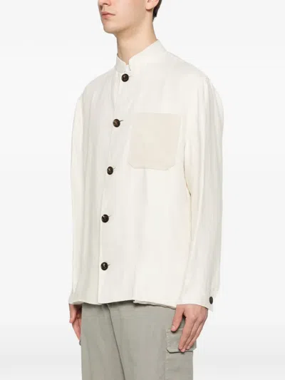 Eleventy Buttoned Patch-pocket Overshirt In White