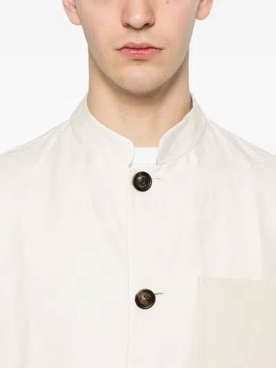 Eleventy Buttoned Patch-pocket Overshirt In White