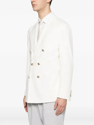 Eleventy Double-breasted Blazer In White