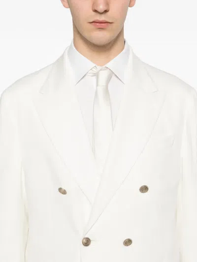 Eleventy Double-breasted Blazer In White