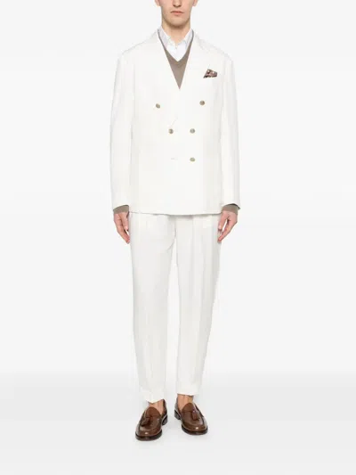 Eleventy Double-breasted Suit In White