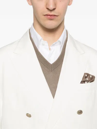 Eleventy Double-breasted Suit In White