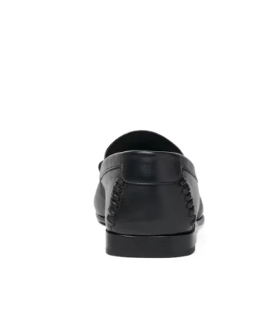 Fendi Men Leather Loafers With Metal Ff Logo In Black