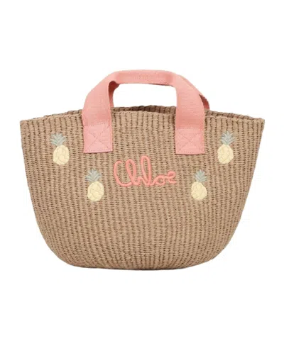 Chloé Logo-embroidered Tote Bag In Brown