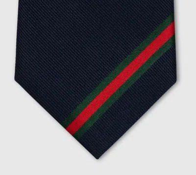 Gucci Web Silk Jacquard Tie In Blue