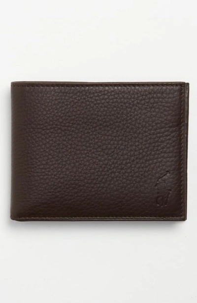 Polo Ralph Lauren Burnished Leather Window Billfold Wallet In Brown
