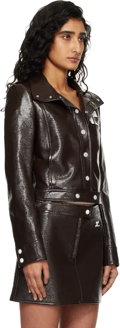 Courrèges Vinyl Blazer With Collared Neck And Long Sleeves In Burgundy