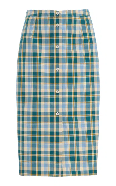 Prada Ottanio Pencil Skirt With Check Pattern In Blue