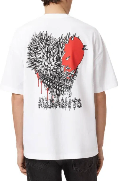 Allsaints Heart Graphic Oversized Tee In White