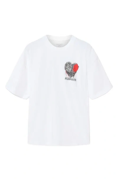 Allsaints Heart Graphic Oversized Tee In White