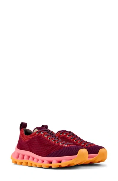 Camper Pelotissima Knitted Deep Burgundy Sneakers In Red
