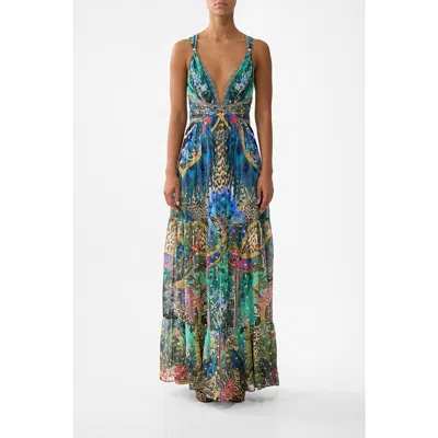 Camilla Bead Strap Gathered Panel Dress In Multi