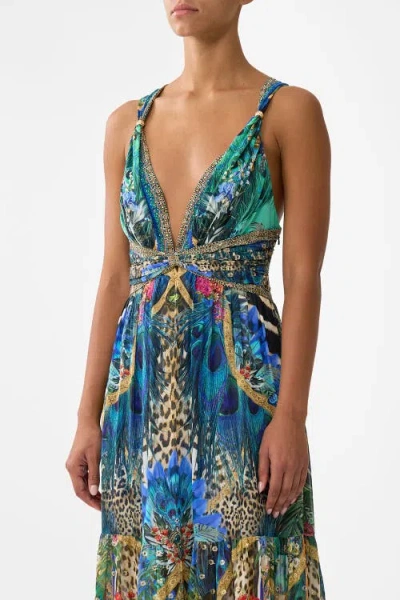 Camilla Bead Strap Gathered Panel Dress In Multi