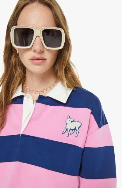 Mother Piece Huddle Long Sleeve Tee In Estate Blue And Begonia Pink In Multi