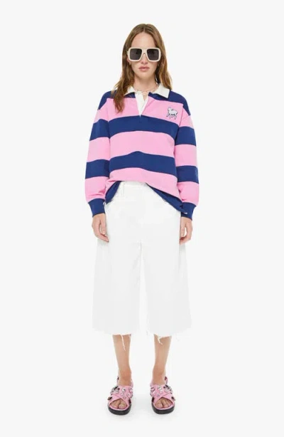 Mother Piece Huddle Long Sleeve Tee In Estate Blue And Begonia Pink In Multi