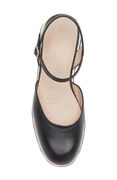 Wonders Ankle Strap Platform Ballet Pump In Black