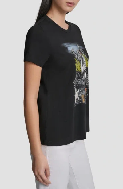 Dkny Crystal Embellished Central Park Conversational Graphic T-shirt In Black