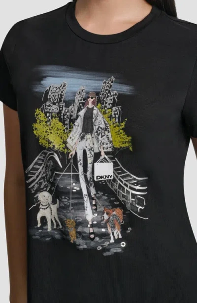 Dkny Crystal Embellished Central Park Conversational Graphic T-shirt In Black