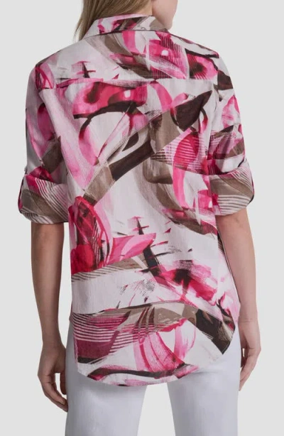 Dkny Printed Roll-tab Cuff Cotton Button-up Shirt In Multi