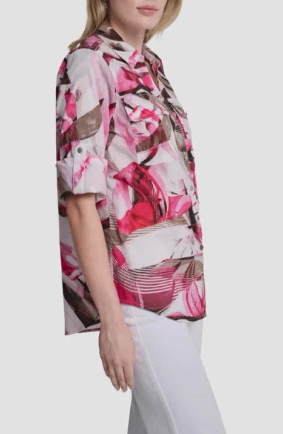Dkny Printed Roll-tab Cuff Cotton Button-up Shirt In Multi