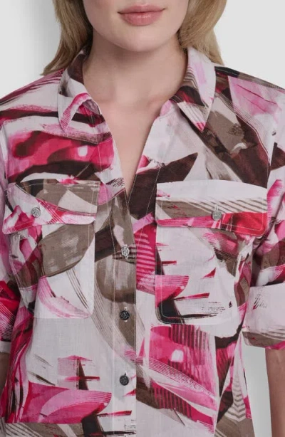 Dkny Printed Roll-tab Cuff Cotton Button-up Shirt In Multi