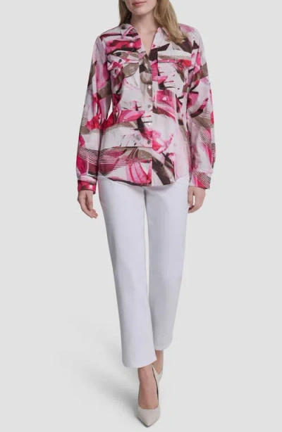 Dkny Printed Roll-tab Cuff Cotton Button-up Shirt In Multi