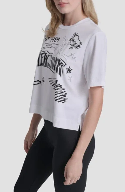 Dkny Embroidered 1989 Notebook Scribbles Graphic T-shirt In White