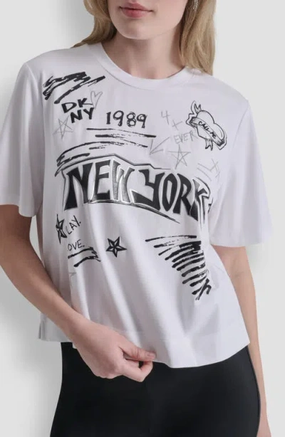 Dkny Embroidered 1989 Notebook Scribbles Graphic T-shirt In White