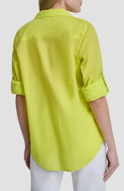 Dkny Solid Roll Sleeve Button-up Shirt In Green