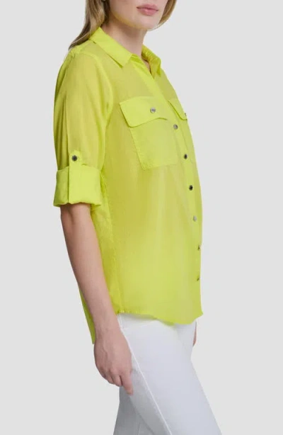 Dkny Solid Roll Sleeve Button-up Shirt In Green