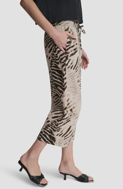 Dkny Printed Linen Drawstring Pants In Brown