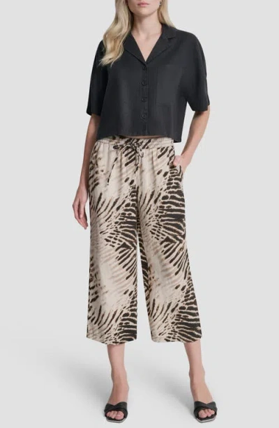Dkny Printed Linen Drawstring Pants In Brown