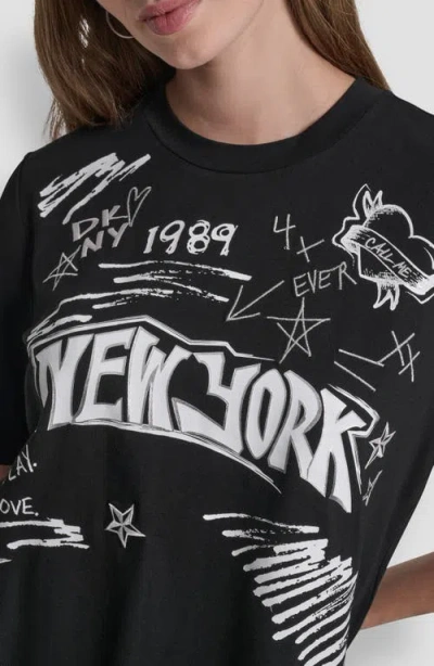 Dkny Embroidered 1989 Notebook Scribbles Graphic T-shirt In Black