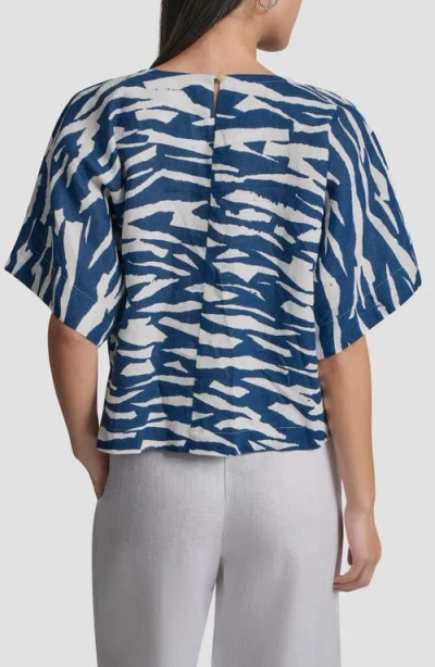 Dkny Pattern Boxy Linen Top In Blue