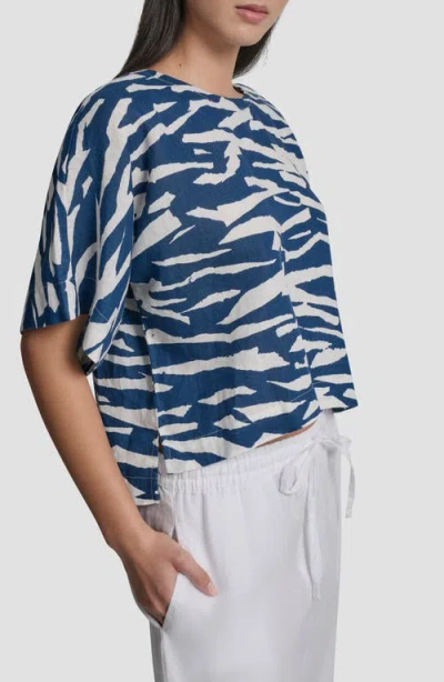 Dkny Pattern Boxy Linen Top In Blue