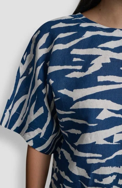 Dkny Pattern Boxy Linen Top In Blue