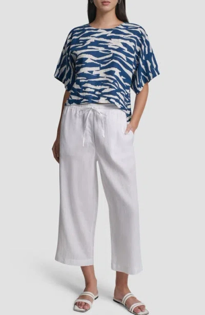 Dkny Pattern Boxy Linen Top In Blue