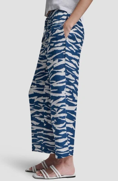 Dkny Printed Linen Drawstring Pants In Blue