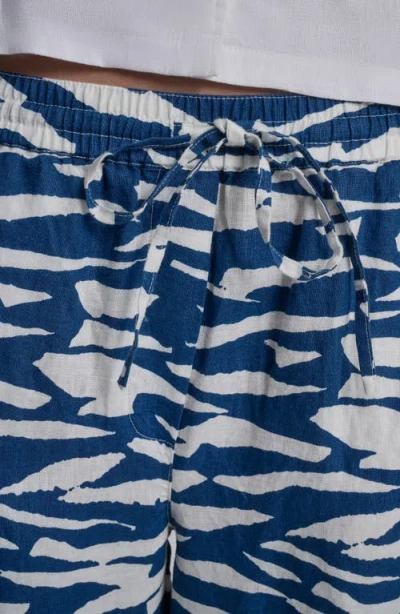 Dkny Printed Linen Drawstring Pants In Blue