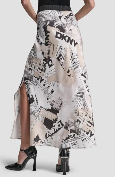 Dkny Printed Pull-on Newspaper Skirt In Neutral
