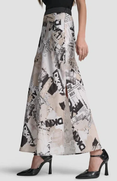 Dkny Printed Pull-on Newspaper Skirt In Neutral