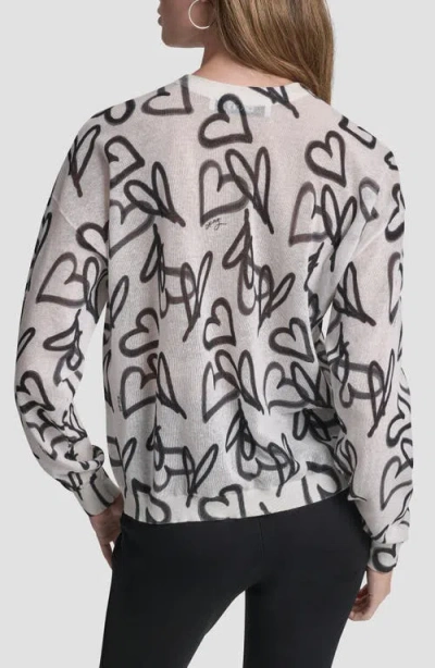 Dkny Lightweight Graffiti Heart Print Sweater In Multi