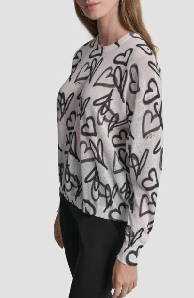 Dkny Lightweight Graffiti Heart Print Sweater In Multi