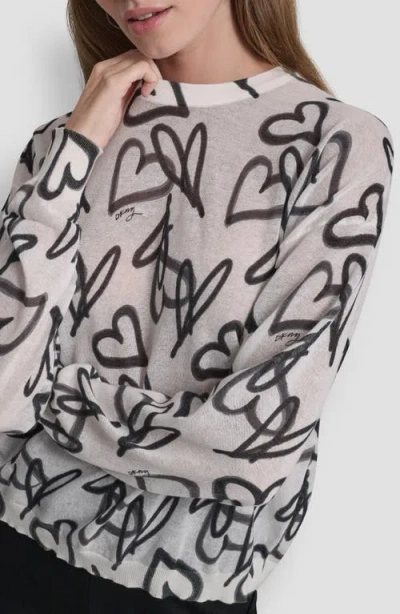Dkny Lightweight Graffiti Heart Print Sweater In Multi