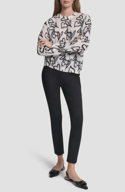 Dkny Lightweight Graffiti Heart Print Sweater In Multi