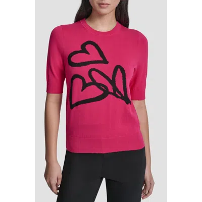 Dkny Graffiti Hearts Cotton Sweater In Pink